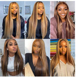 Load image into Gallery viewer, HGM Malaysian Straight Wig Highlight Lace Front Human Hair Wigs Honey Blonde Ombre Lace Closure Wig Remy Tahikie
