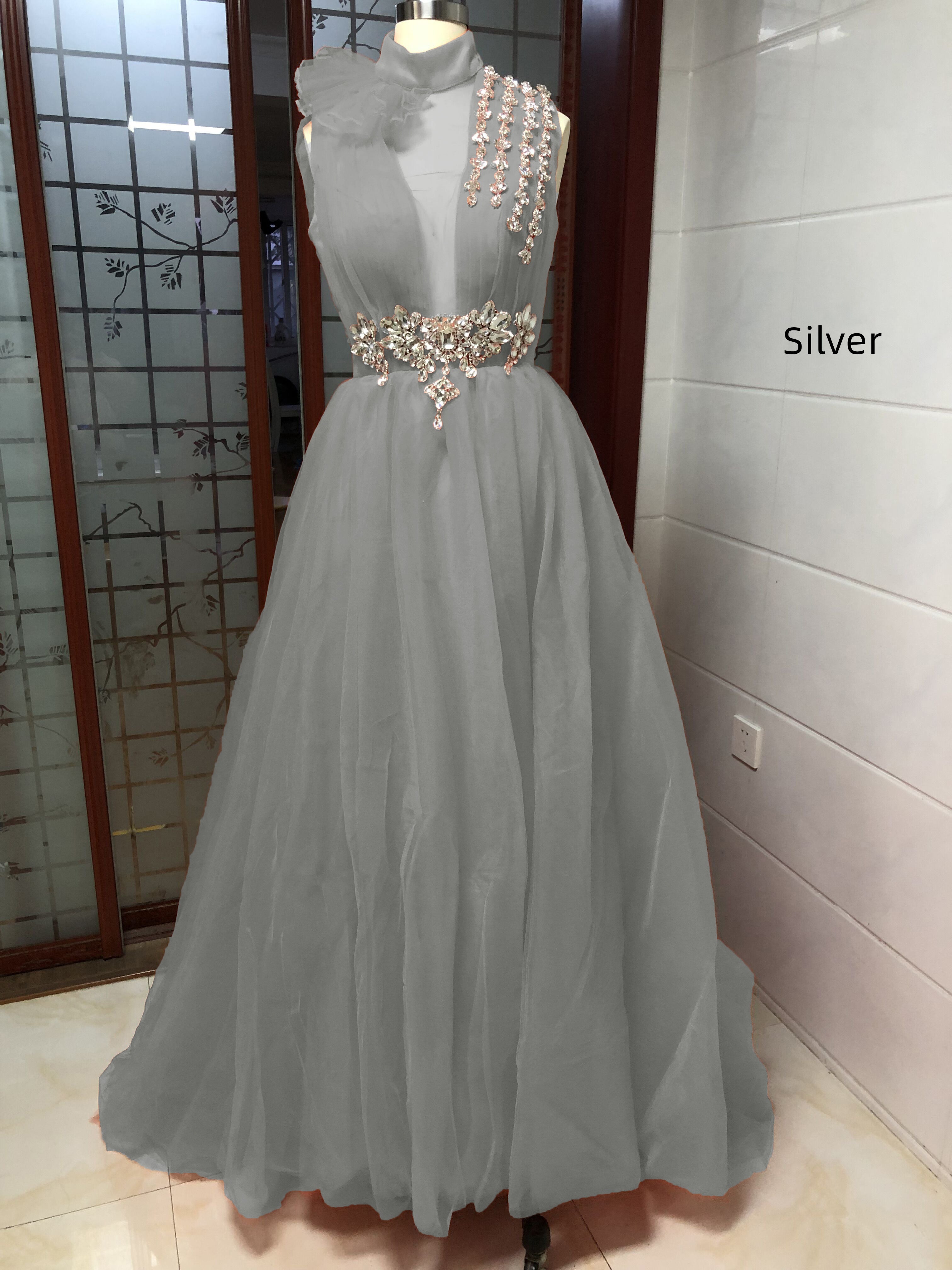 Wedding Dresses for Bride High Neck Thigh-High Slits Hollow Beads Crystal Bridal Gowns robe
