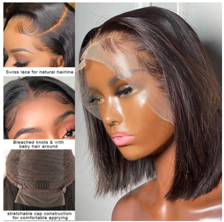 Short Brazilian Bone Straight Cheap Human Hair Wigs For Black Women Black Wig T Part Lace Bob Human Hair Wig Pre Plucked