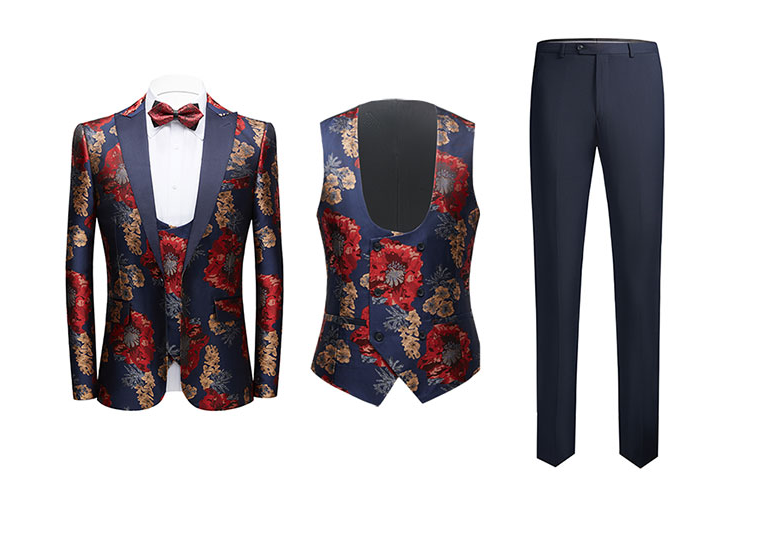 Elegant Formal Groom Men Dress Wedding Suits For Men Printed Floral Tuxedo Groomsmen Wedding Blazer Suits