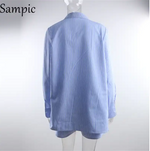 Load image into Gallery viewer, Sampic Loung Wear Tracksuit Women Shorts Set Stripe Long Sleeve Shirt Tops And Loose High Waisted Mini Shorts Two Piece Set
