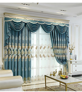 European Style Curtain Shading Embroidery Light Luxury Atmosphere Finished Product Curtains for Living Dining Room Bedroom