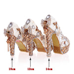 Load image into Gallery viewer, Bride Wedding Party Dress Shoes With Bag Women Pearl Crystal Platform High Heels Shiny Ladies Plus Size
