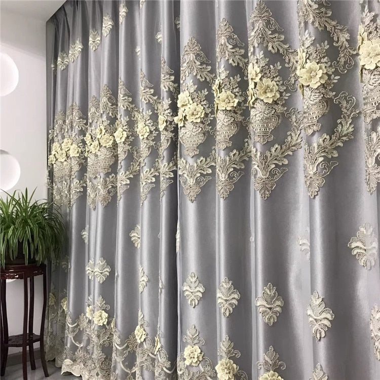 European Luxury Embroidered Double-Layer Semi-Blackout Curtains for Living Room and Bedroom High Shading Curtains