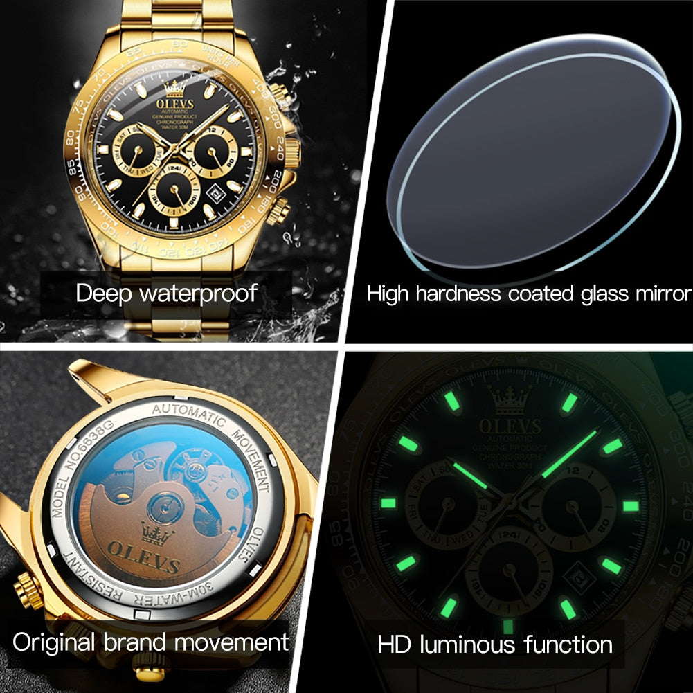 OLEVS Top Brand Men Automatic Mechanical Watch Deep Waterproof Stainless Steel Strap Scratchproof automatic Wristwatch