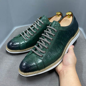 European-style casual shoes Real Cow Leather Fashion Designer Luxury Crocodile Print Street Flat Shoes for Men