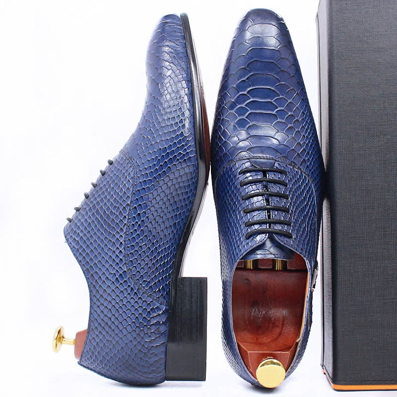 Luxury Men Oxford Shoes Snake Skin Prints Classic Style Dress Leather Shoes Lace Up Pointed Toe Formal Shoes