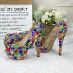 Load image into Gallery viewer, Multicolored Crystal Women Wedding Shoes and Bag Set Fahion Peep Toe Super High heels Platform Shoes with Handbag Open Toe Pumps
