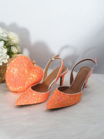 Load image into Gallery viewer, Heart Bag Orange AB Pointed Toe Wedding Shoes and bag Woman High Thin Heel Party Dress Shoes Slingbacks Pumps

