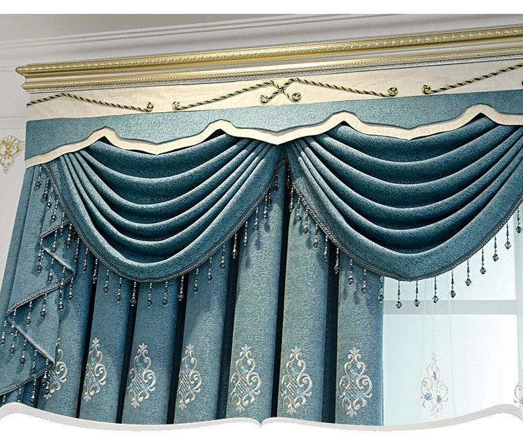 European Style Curtain Shading Embroidery Light Luxury Atmosphere Finished Product Curtains for Living Dining Room Bedroom