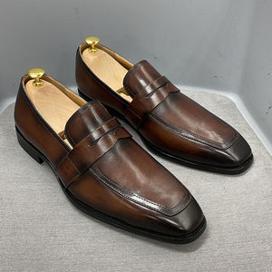Classic Men's Penny Loafers Genuine Cow Leather Handmade Slip on Italian Style Office Formal Shoes