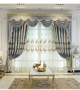 European Style Curtain Shading Embroidery Light Luxury Atmosphere Finished Product Curtains for Living Dining Room Bedroom