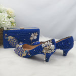 Load image into Gallery viewer, Peacock Royal Blue Pearl Diamond Shoes Party/Wedding Pumps High shoes Fashion rhinestone Bride shoes women
