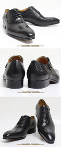 Luxury Men Oxford Shoes Snake Skin Prints Classic Style Dress Leather Shoes Lace Up Pointed Toe Formal Shoes