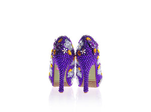 Purple rhinestone women's wedding shoes Bride fashion platform shoes high heels shoes