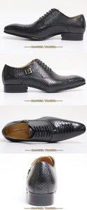 Luxury Men Oxford Shoes Snake Skin Prints Classic Style Dress Leather Shoes Lace Up Pointed Toe Formal Shoes
