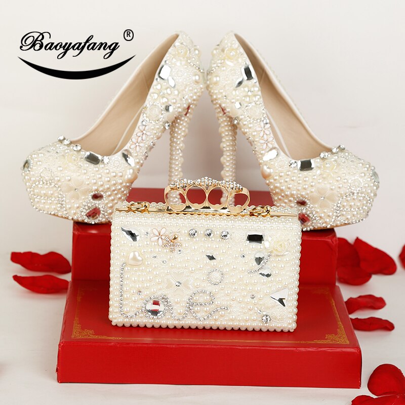 New women's fashion shoes Bride's wedding shoes with matching bags High heels platform shoes and purse set