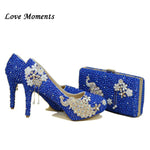 Load image into Gallery viewer, Peacock Royal Blue Pearl Diamond Shoes Party/Wedding Pumps High shoes Fashion rhinestone Bride shoes women
