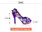 Load image into Gallery viewer, Purple rhinestone women&#39;s wedding shoes Bride fashion platform shoes high heels shoes
