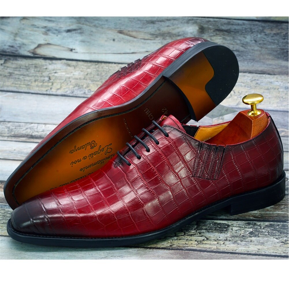 Handmade men's Oxford shoes Genuine Leather Crocodile Print Classic Business Formal Shoes for Men