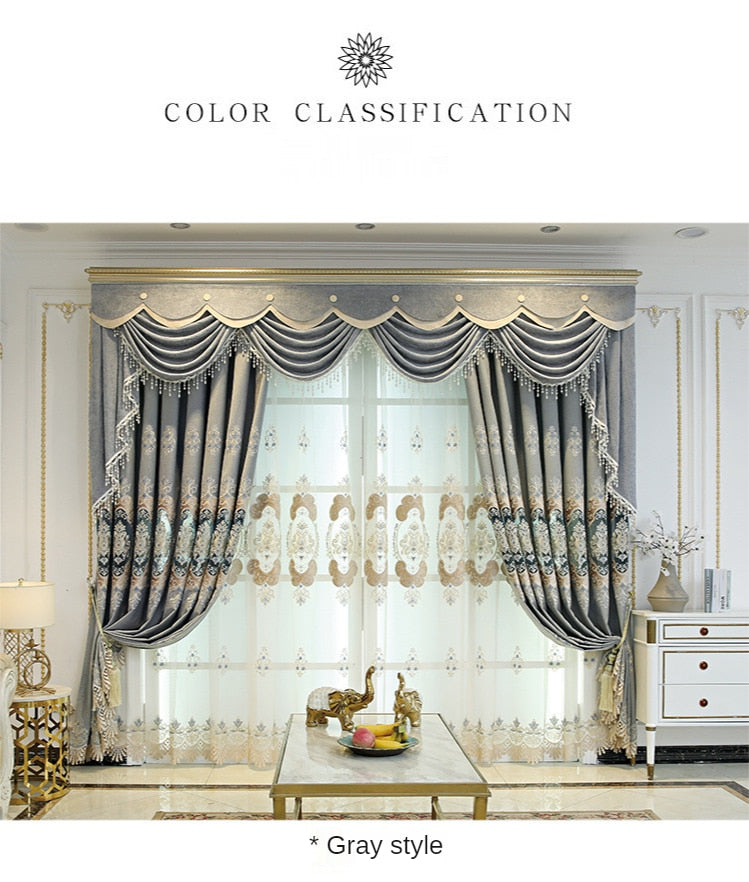 European Style Curtain Shading Embroidery Light Luxury Atmosphere Finished Product Curtains for Living Dining Room Bedroom
