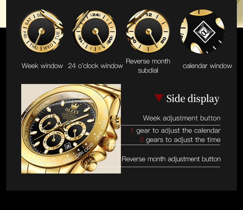 OLEVS Top Brand Men Automatic Mechanical Watch Deep Waterproof Stainless Steel Strap Scratchproof Men Automatic Wristwatch