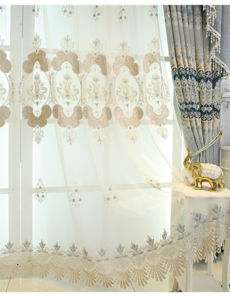 European Style Curtain Shading Embroidery Light Luxury Atmosphere Finished Product Curtains for Living Dining Room Bedroom