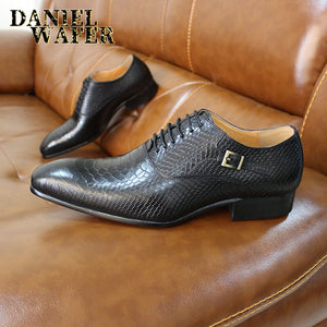 Luxury Men Oxford Shoes Snake Skin Prints Classic Style Dress Leather Shoes Lace Up Pointed Toe Formal Shoes