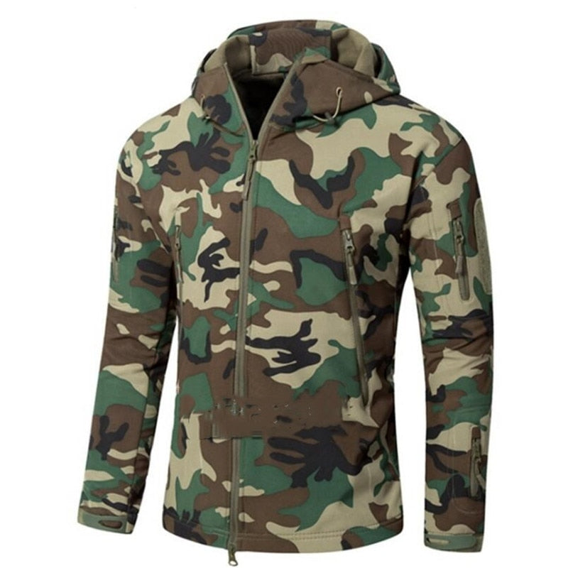Men Military Camouflage Fleece Tactical Jacket Outdoor Shark Skin Soft Shell Waterproof Windbreaker Hooded Coat Hunt Clothes