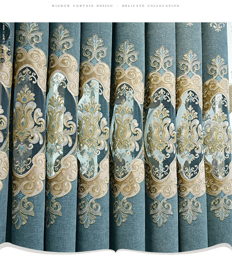 European Style Curtain Shading Embroidery Light Luxury Atmosphere Finished Product Curtains for Living Dining Room Bedroom