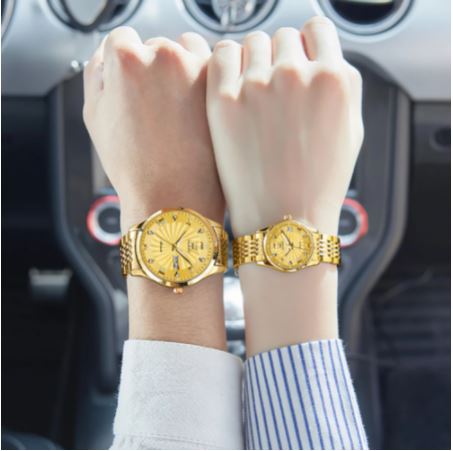HGM Luxury Gold Couple Watches Pair Men Women Automatic Mechanical Brand Rhinestone for Lovers Fashion Waterproof Sports Steel Box