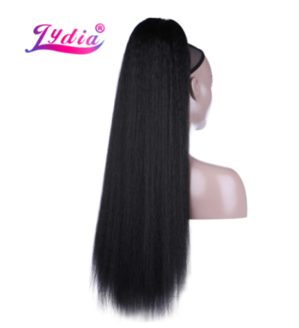 Lydia Tail Warping Synthetic 16" Kinky Straight Hairpiece With Two Plastic Comb Drawstring Ponytail Hair Extension Natural Black