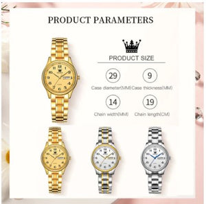HGM Luxury Brand Women Watches Quartz Wrist Watch Gold Date Stainless Steel Waterproof Ladies Fashion Bracelet  Set