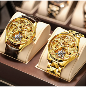 OUPINKE Real Tourbillon Mechanical Skeleton Watch Gold Sapphire glass Watches Rotary  Hand Wind Wristwatch Man Clocks 3176G