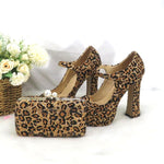 Load image into Gallery viewer, Leopard print Shoes and Bag Set Crystal Women Party Dress Open Toe High Thin Heel Platform Luxury Rhinestones
