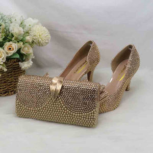 Champagne Golden Pearl Bridal Wedding shoes with matching bags woman Open Toe party dress shoes Platform shoes and bag