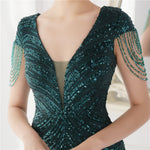 Load image into Gallery viewer, Deep V Neck Green Sequin Evening Dress Sexy Party Maxi Dress Women Beading Dress Long Prom Dress
