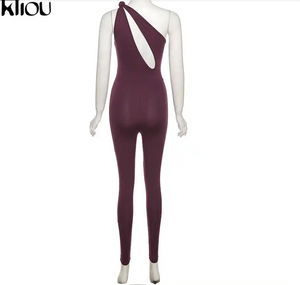 One shoulder Sexy Cut Out Rompers Womens Jumpsuit solid Backless Active Wear Skinny Slim Jumpsuits