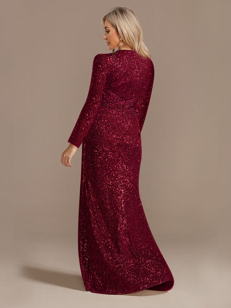 Luxury Long Sleeve V-Neck Evening Dress For Female Prom Cocktail Dresses
