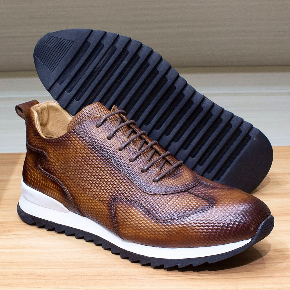 Men's Casual Sneakers Genuine Leather Lace-Up Comfortable Oxford Fashion Breathable Outdoor Walking Flat Shoes for Men