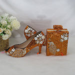 Load image into Gallery viewer, Orange Crystal Women&#39;s Wedding Shoes with Matching Bags Peep toe High Pumps fashion Open Toe shoes and Purse
