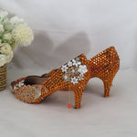 Load image into Gallery viewer, Orange Crystal Women&#39;s Wedding Shoes with Matching Bags Peep toe High Pumps fashion Open Toe shoes and Purse
