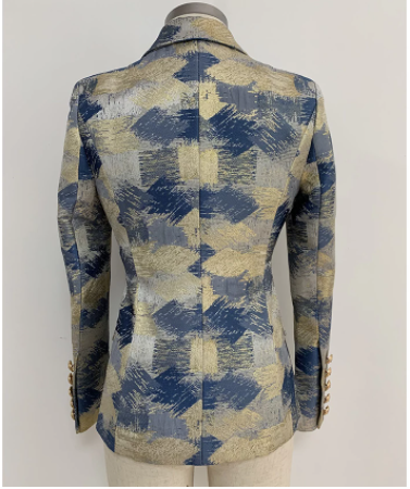 Women's Lion Buttons Double Breasted Color Block Jacquard Blazer Jacket Outer Wear