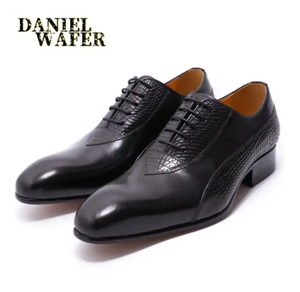 Luxury Men Oxford Shoes Dress Shoes Leather Hand-polished Pointed Toe Lace up Wedding Office Formal Shoes