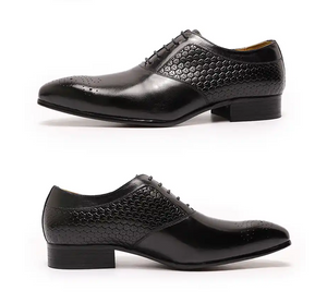 LUXURY MEN OXFORD SHOES GENUINE LEATHER PRINTS LACE UP POINTED TOE OFFICE WEDDING DRESS FORMAL OXFORD SHOES