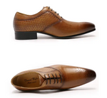 Cargar imagen en el visor de la galería, LUXURY MEN OXFORD SHOES GENUINE LEATHER PRINTS LACE UP POINTED TOE OFFICE WEDDING DRESS FORMAL OXFORD SHOES
