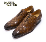 Load image into Gallery viewer, Luxury Italian Leather Dress Shoes Men Fashion Plaid Print Lace Up Wedding Office Shoes Formal Oxford Shoes
