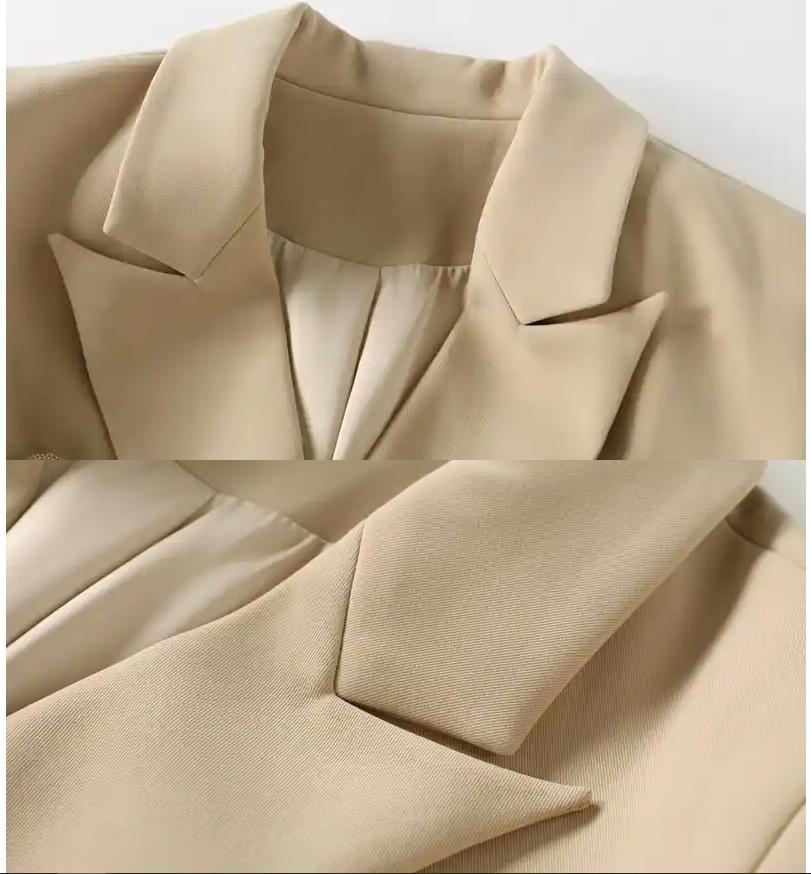 Blazer Women's Double Breasted Metal Lion Buttons Blazer Jacket Outer Wear Khaki