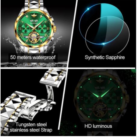 Swiss Brand OUPINKE Luxury Automatic Watch Men Sapphire Self Winding Tungsten Steel Sport Tourbillon Mechanical Wristwatch