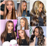 Load image into Gallery viewer, HGM Highlight Wig Human Hair Lace Front Ombre Blonde Brown Wigs Bob Straight Brazilian Quality Wig Hd Lace Frontal Wig
